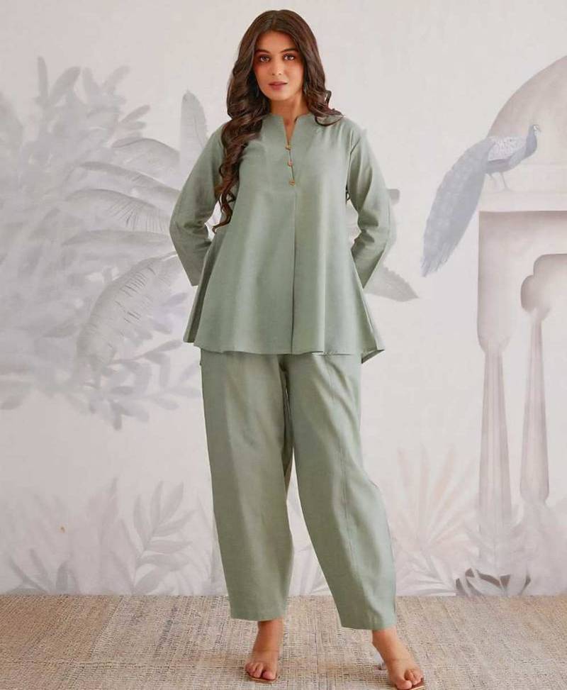 Sage green cotton slub co-ord set