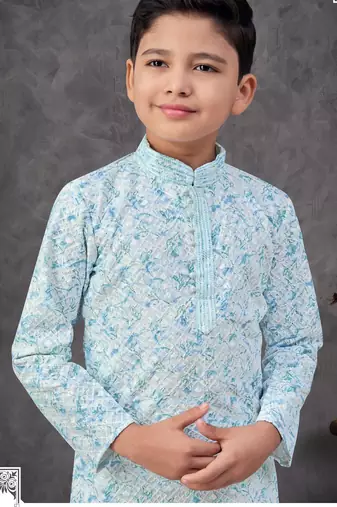Blue rayon embroidered kurta pajama
