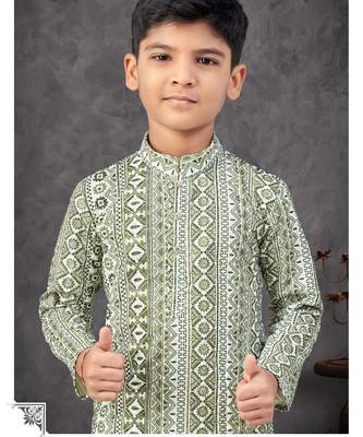 Green rayon embroidered kurta pajama 2