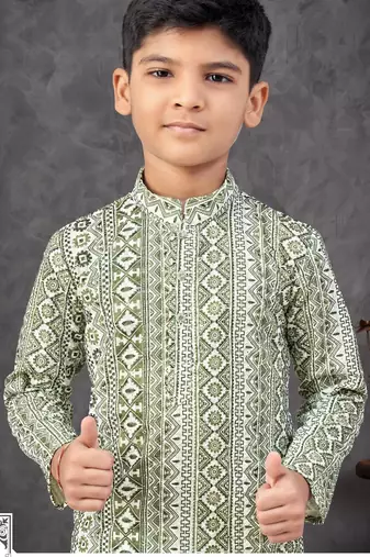 Green rayon embroidered kurta pajama
