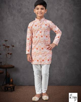 Orange rayon embroidered kurta pajama 1