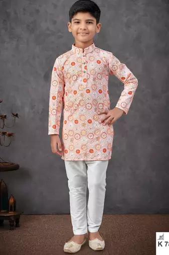 Orange rayon embroidered kurta pajama
