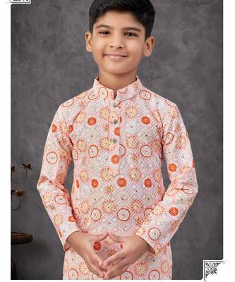 Orange rayon embroidered kurta pajama 2