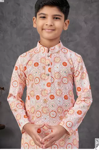 Orange rayon embroidered kurta pajama