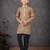 Beige faux jacquard embroidered kurta pajama
