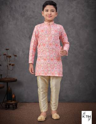 Pink rayon embroidered kurta pajama 1
