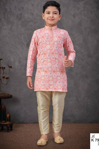 Pink rayon embroidered kurta pajama