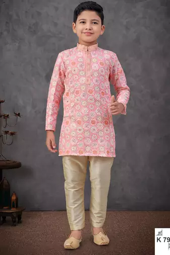 Pink rayon embroidered kurta pajama