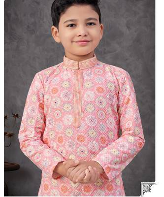 Pink rayon embroidered kurta pajama 2
