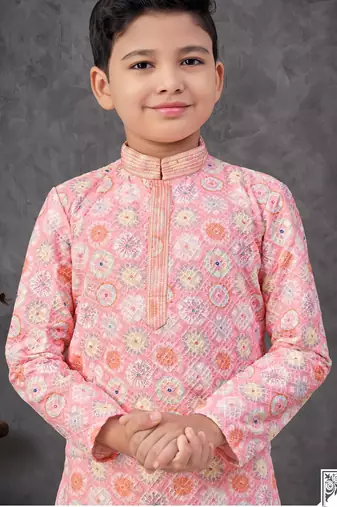 Pink rayon embroidered kurta pajama