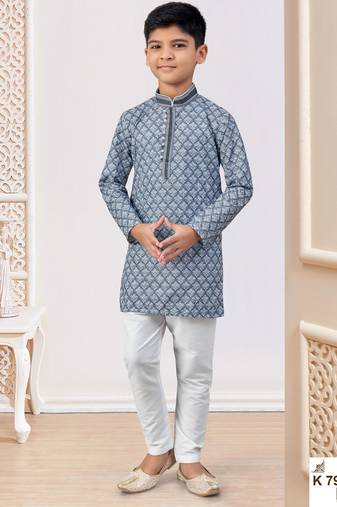 Grey rayon embroidered kurta pajama