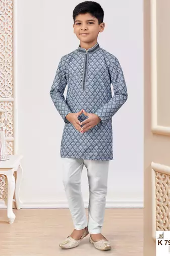 Grey rayon embroidered kurta pajama
