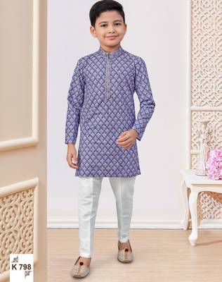 Purple rayon embroidered kurta pajama 1