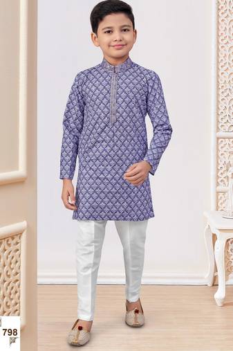 Purple rayon embroidered kurta pajama