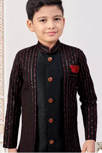 Black banarasi silk embroidered indowestern