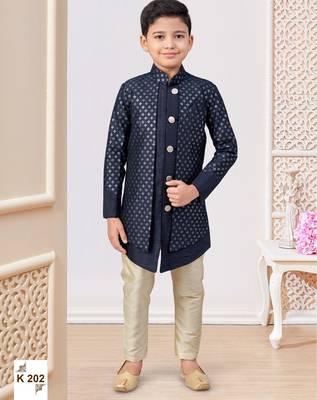 Blue banarasi silk embroidered indowestern 1