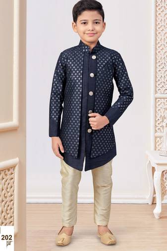 Blue banarasi silk embroidered indowestern