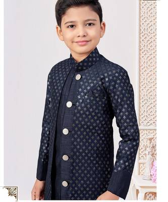 Blue banarasi silk embroidered indowestern 2