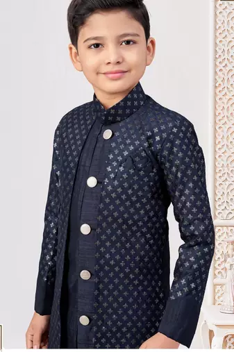 Blue banarasi silk embroidered indowestern