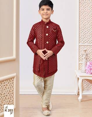 Maroon banarasi silk embroidered indowestern 1