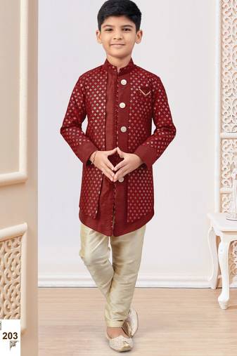 Maroon banarasi silk embroidered indowestern
