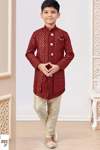 Maroon banarasi silk embroidered indowestern