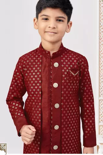 Maroon banarasi silk embroidered indowestern