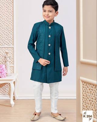 Green power silk embroidered indowestern 1