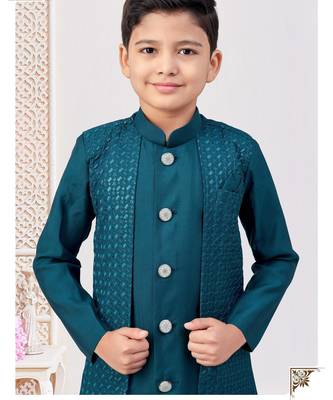 Green power silk embroidered indowestern 2