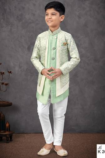 Green kasak zari jackard & banarasi silk embroidered indowestern