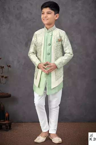 Green kasak zari jackard & banarasi silk embroidered indowestern