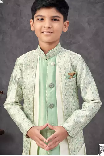 Green kasak zari jackard & banarasi silk embroidered indowestern