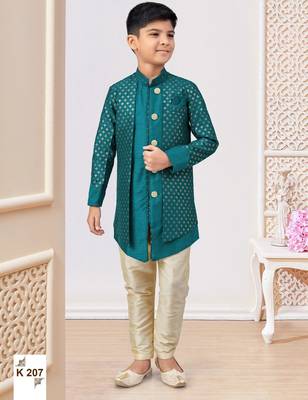 Green banarasi silk embroidered indowestern 1
