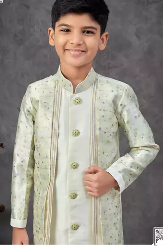 Green kasak zari jackard & banarasi silk embroidered indowestern