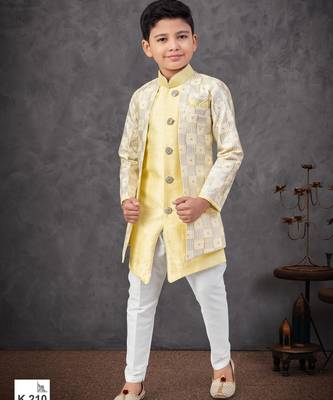 Yellow banarasi silk embroidered indowestern 1