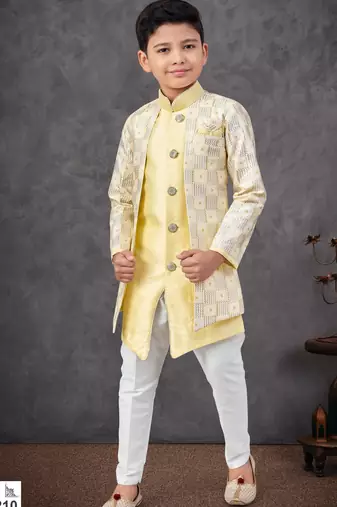 Yellow banarasi silk embroidered indowestern