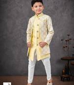 Yellow banarasi silk embroidered indowestern