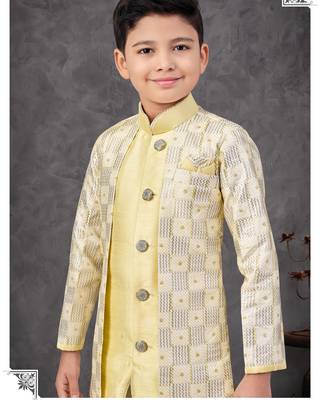 Yellow banarasi silk embroidered indowestern 2