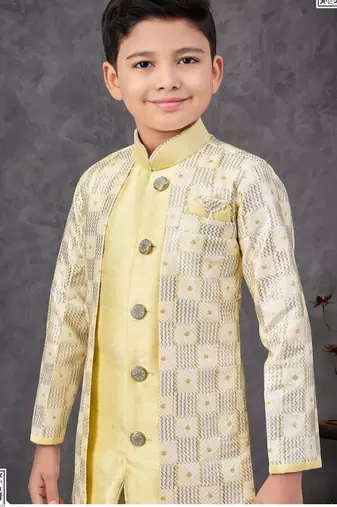 Yellow banarasi silk embroidered indowestern