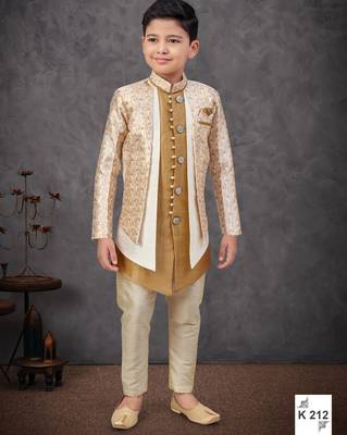 Beige kasak zari jackard & banarasi silk embroidered indowestern 1