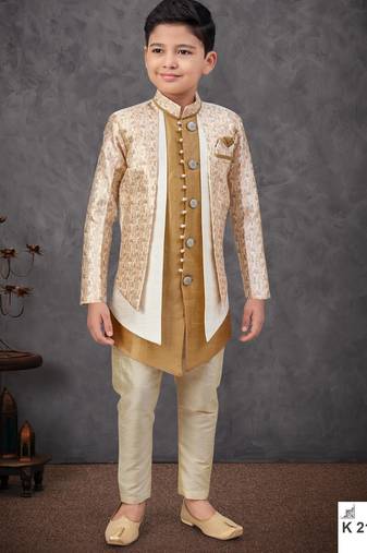 Beige kasak zari jackard & banarasi silk embroidered indowestern