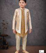 Beige kasak zari jackard & banarasi silk embroidered indowestern