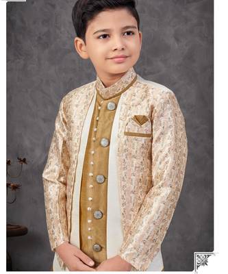 Beige kasak zari jackard & banarasi silk embroidered indowestern 2