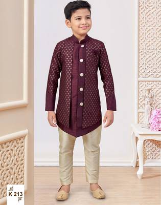 Brown banarasi silk embroidered indowestern 1