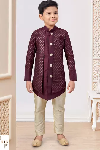 Brown banarasi silk embroidered indowestern