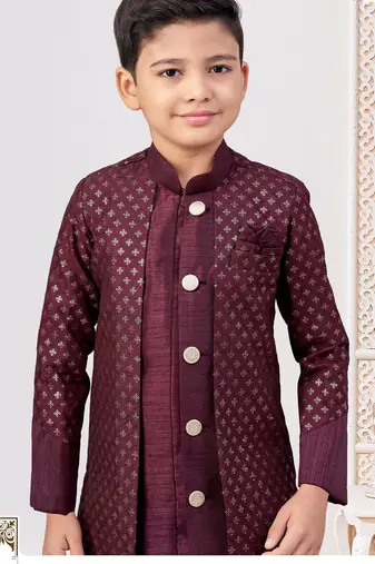 Brown banarasi silk embroidered indowestern