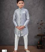Grey power silk embroidered indowestern