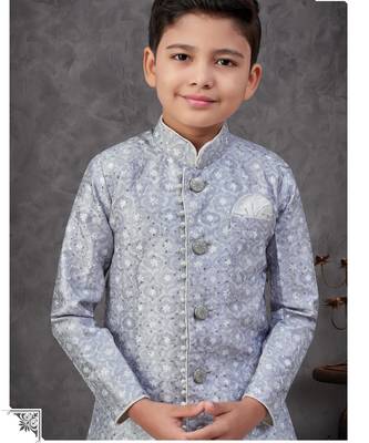 Grey power silk embroidered indowestern 2