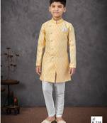 Yellow banarasi zari jackard embroidered indowestern