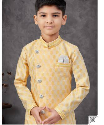 Yellow banarasi zari jackard embroidered indowestern 2